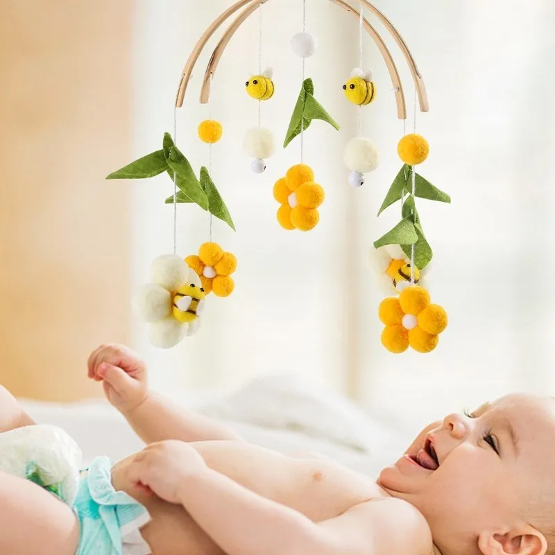 Bee Houten Bed Bel Baby Mobiele Rammelaars Speelgoed 0-12 Maanden Pasgeboren Wieg Peuter Rammelaars Carrousel Voor Babybedjes Kid muzikaal Speelgoed Geschenken