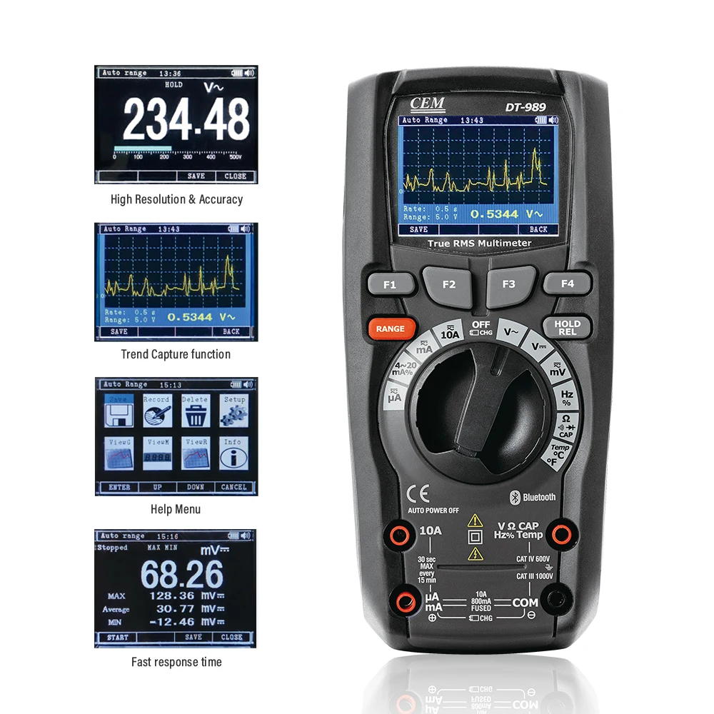 CEM Professional True RMS Industrial Digital  -200ºC to 1350ºC Dual Channel Multimeter Portable with TFT color LCD display