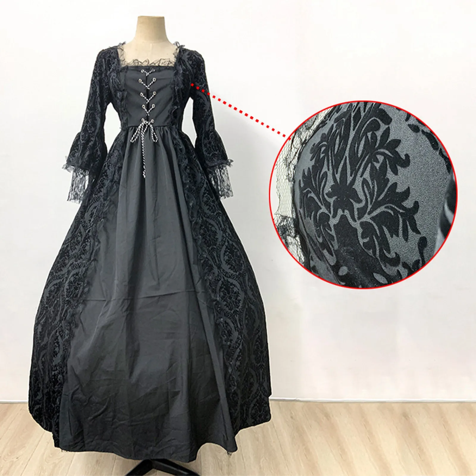 Women\'S Lace Dress Women\'S Retro Luxury Dress Women\'S Fashion Long Sleeve Hooded Gothic Dress Floor Length Cosplay Dress