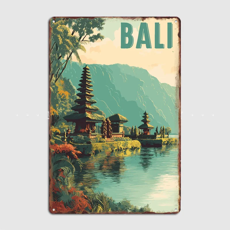 Home Decor Bali - Bali Temple View Travel Poster Metal