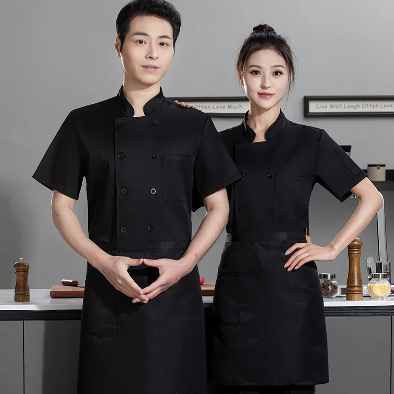 Uniforme da chef da cucina per caffetteria della scuola culinaria, manica corta, cucina dell'hotel, ristorante, abbigliamento da chef per uomini e donne