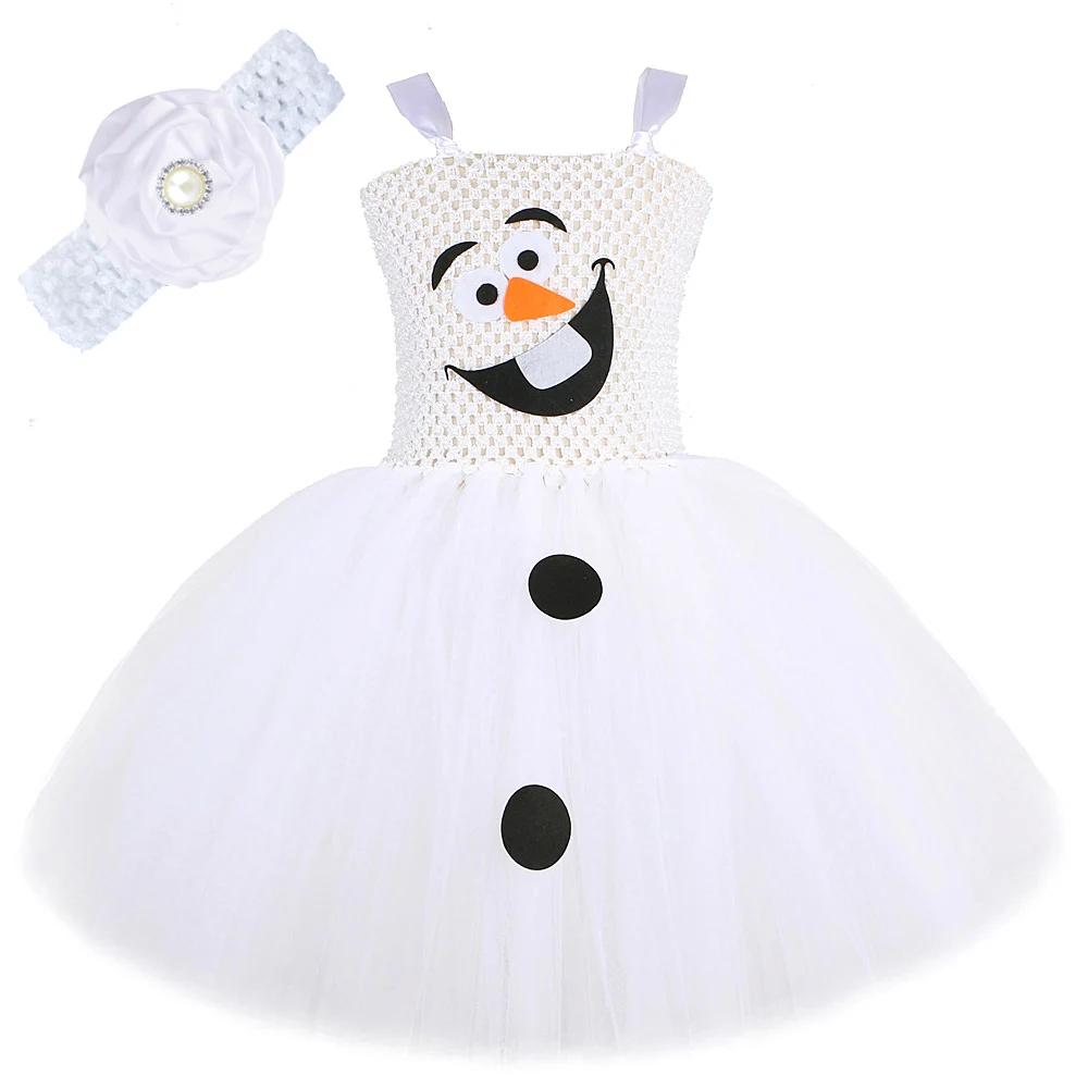 White Snowman Olaf Tutu Dress for Baby Girls Christmas Holiday Costumes Kids Carnival Halloween Outfit Children New Year Clothes