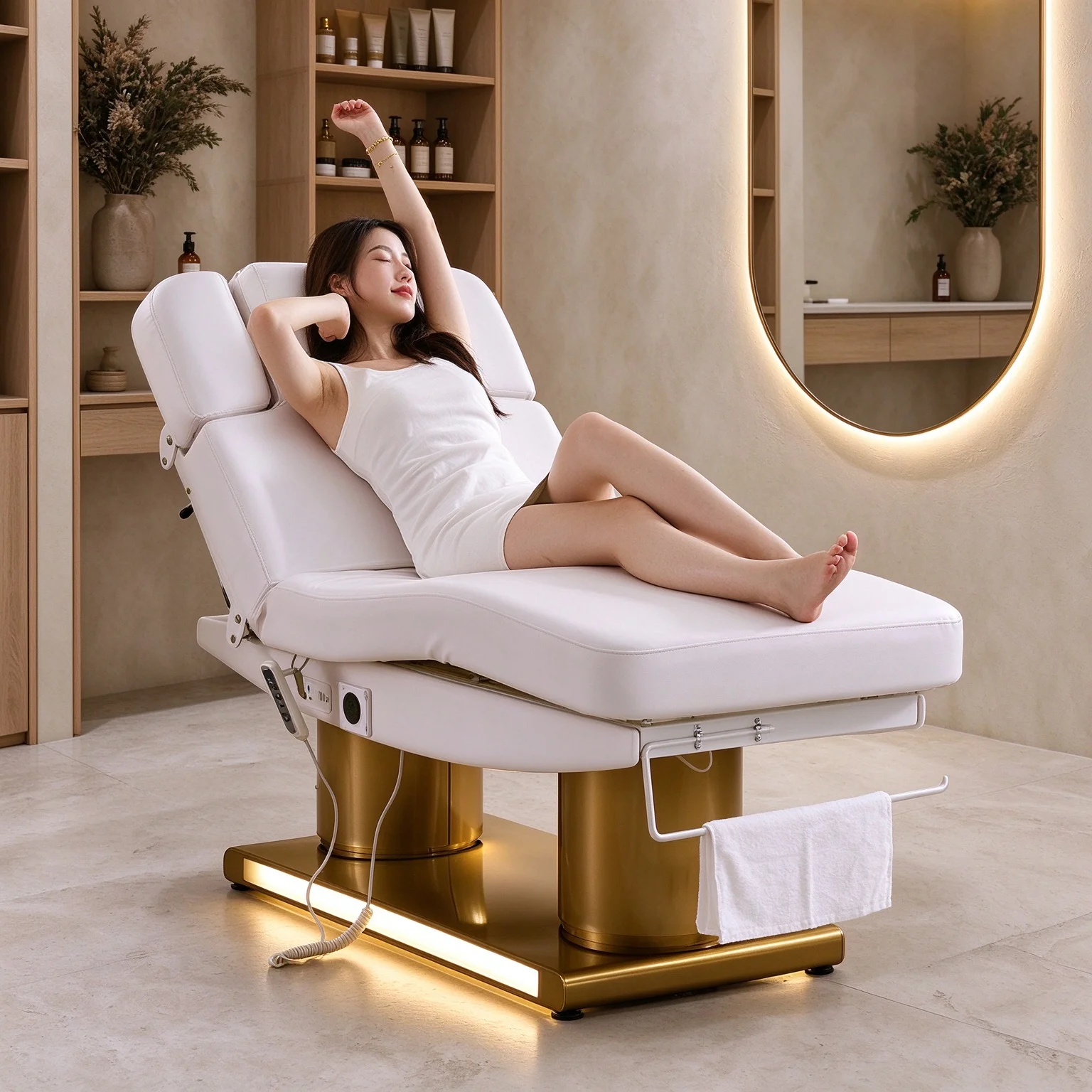 Electric Beauty Massage Table with Face Hole Multi‑Position Recline for Oil SPA Back Massage Physical Therapy Salon Use