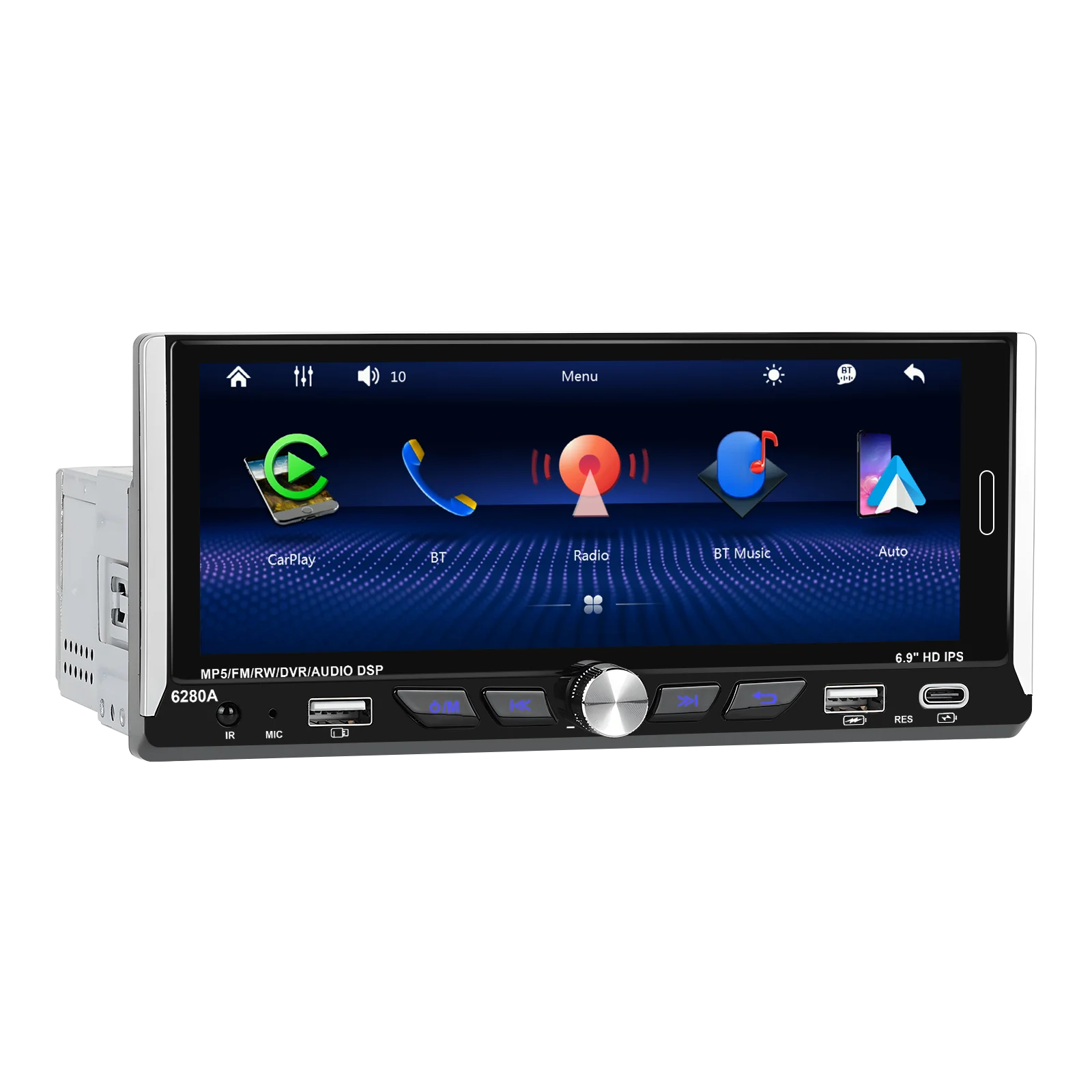 Podofo Android 1 Din GPS Auto MP5 Player Carplay Android Auto GPS Navigation Player 6,9'' 2 + 64GB Autoradio Unterstützung Hinten Kamera