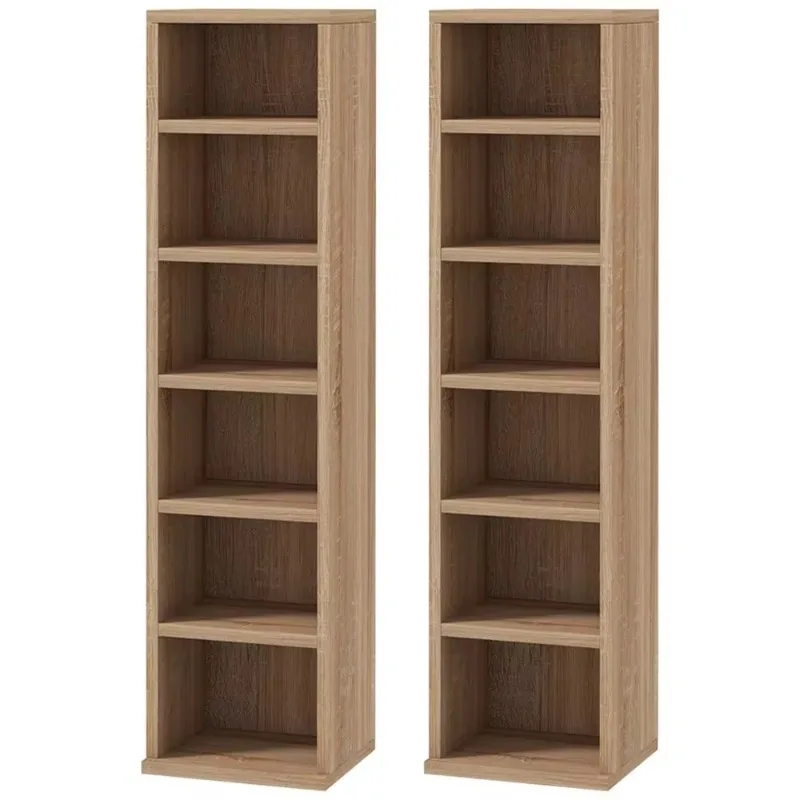 Set of 2 CD Storage Racks, Adjustable Shelves Hold 204 CDs, Wood Color Standing DVD Tower, Media Organizer for Home & Office