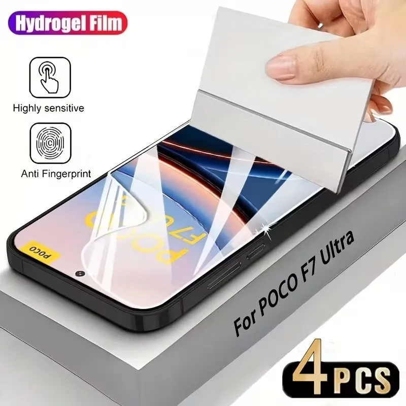 4 Stück Hydrogel-Folie für Xiaomi Poco C71 C85 Mi 11i F7 F8 Ultra X3 NFC X4 GT Poco M4 X5 X6 X7Pro M5 M5s Displayschutzfolie, kein Glas