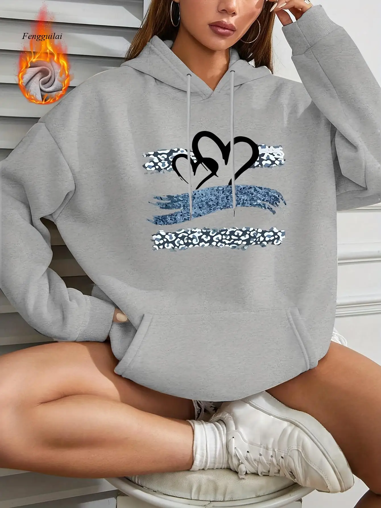 

Толстовка с капюшоном с золотым леопардовым принтом — уютный зимний пуловер на флисовой подкладке с дизайном в виде сердца и леопардового лица