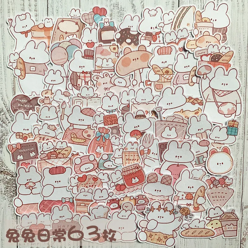 Cute Rabbit Daily Cartoon Animal Stickers Decorative Decals for Laptop Phone Case Water Cup Journal Album