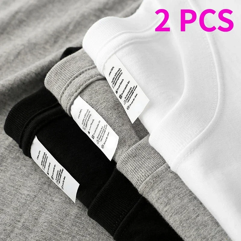 T-shirt à Manches Courtes et Col Rond pour Homme et Femme, Vêtement 100% Coton, Couleur Unie, Modèle Basique, Assressentiavec Tout, Couple, 2 Pièces