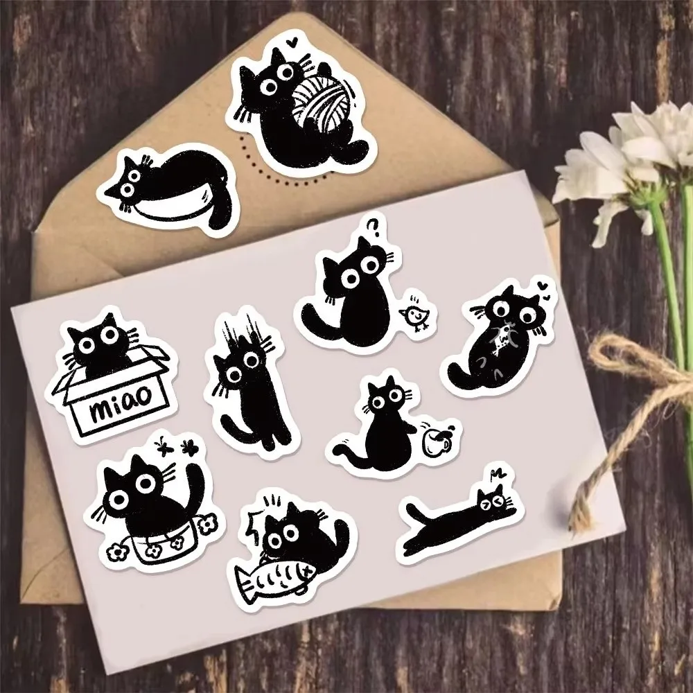 500 uds/rollo de pegatinas de gato negro DIY, pegatinas de grafiti con diseño de dibujos animados de estilo lindo, pegatinas en rollo de patrón creativo impermeables