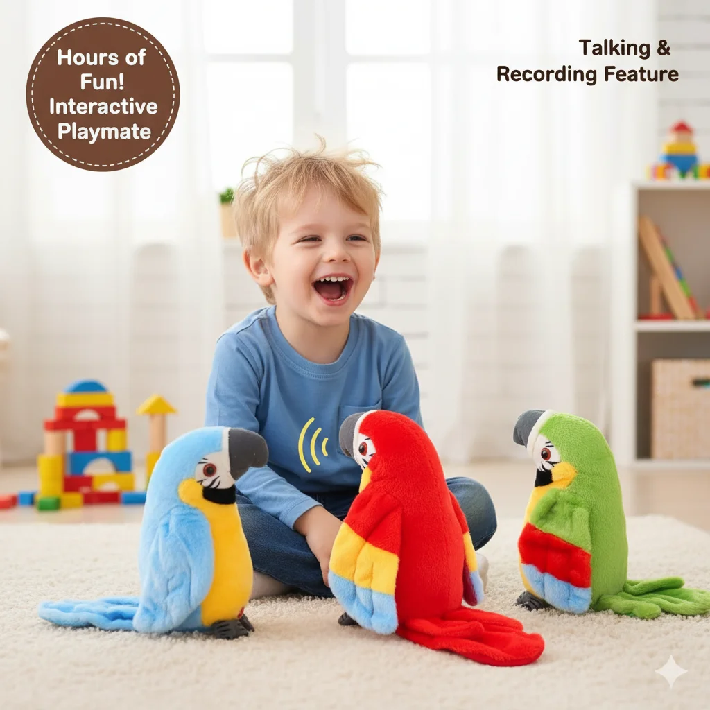 لعبة الببغاء القطيفة الكهربائية الببغاء الناطق مع أجنحة ترفرف وتسجيل تعلم التحدث لعبة الطيور التفاعلية للأطفال