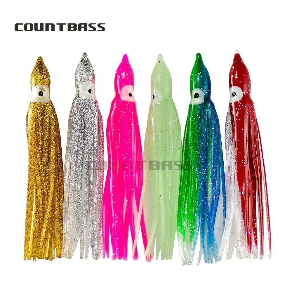 Countbass 30 Stück Trolling-Tintenfischröcke 2,5 Zoll 3 Zoll 4 Zoll 5 Zoll 6 Zoll 7 Zoll, 6 cm 8 cm 10 cm 12 cm 15 cm 18 cm weiche Oktopus-Köder Thunfisch-Angelschwanz – Detail 3