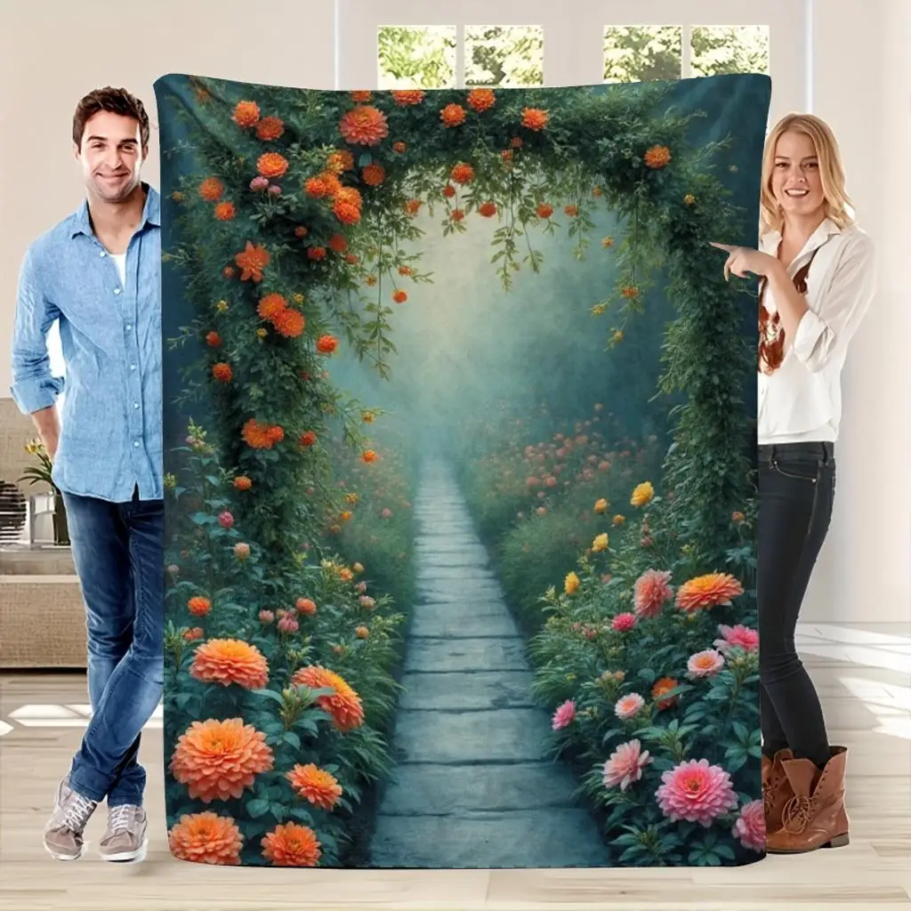 Large Botanical Floral Garden Pathway Blanket Throw 150x200cm Cozy Aesthetic Nursery Decor Gift