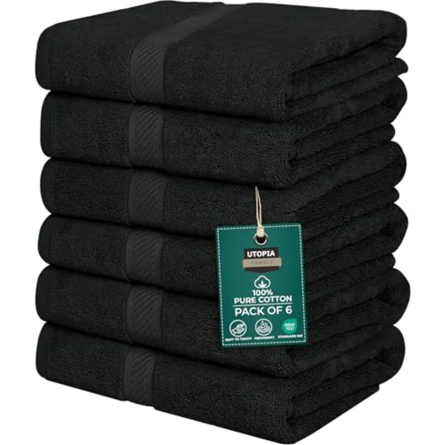 

6 Pack Medium Bath Towel Set 24 by 48 Inches 500 GSM 100 Ring Spun Cotton Lightweight and Highly Absorbent Quick Drying Premium