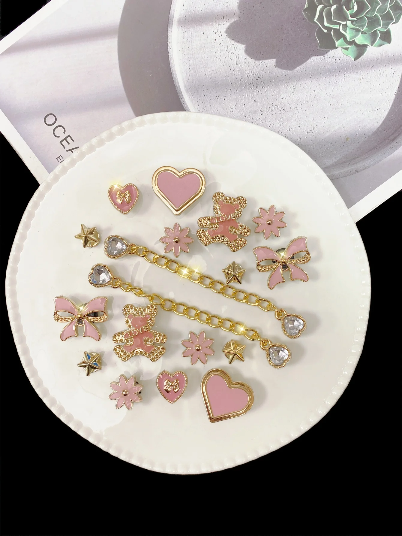 18pcs Bright Rhinestone Bow Shoe Charms. DIY Detachable ABS Buckles for Garden Clogs & Sandals. All-Season Decor. Great Holiday