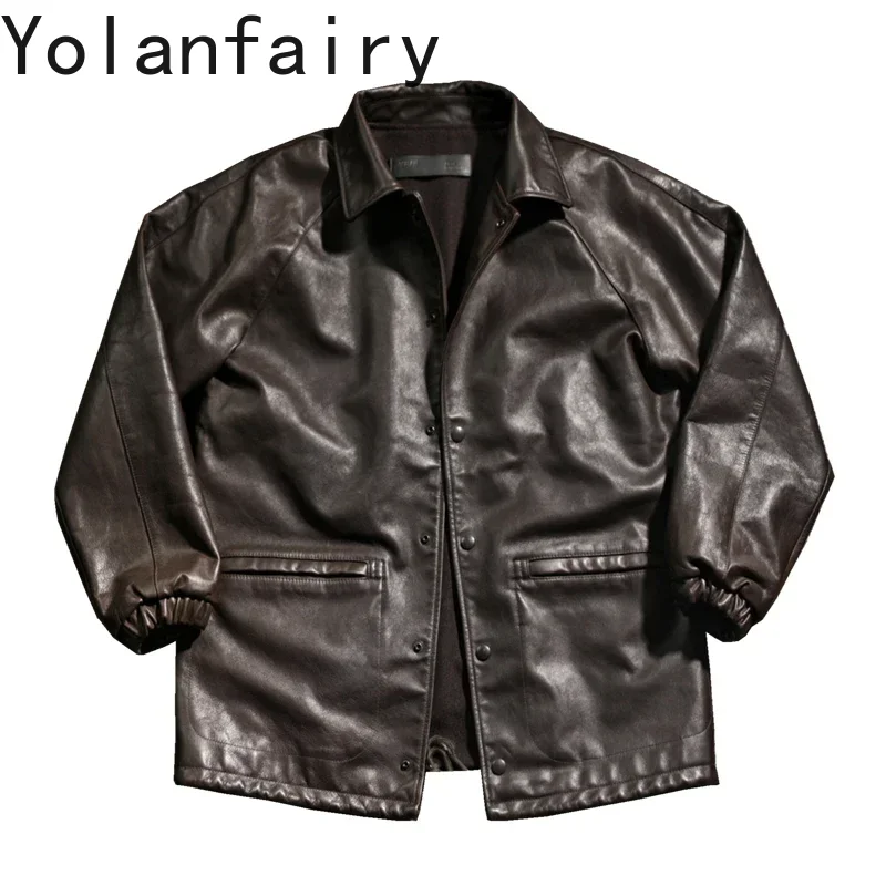 

YOLANFAIRY куртка из 100% коровьей кожи, мужская куртка из натуральной кожи, весенне-осенняя винтажная повседневная обувь, мужское пальто Xhl378