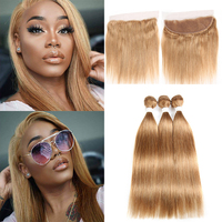 Straight Human Hair Bundles With Lace Frontal Brazilian Remy Hair Bundles Honey Blonde Human Hair Bundles With 13x4 Frontal IJOY