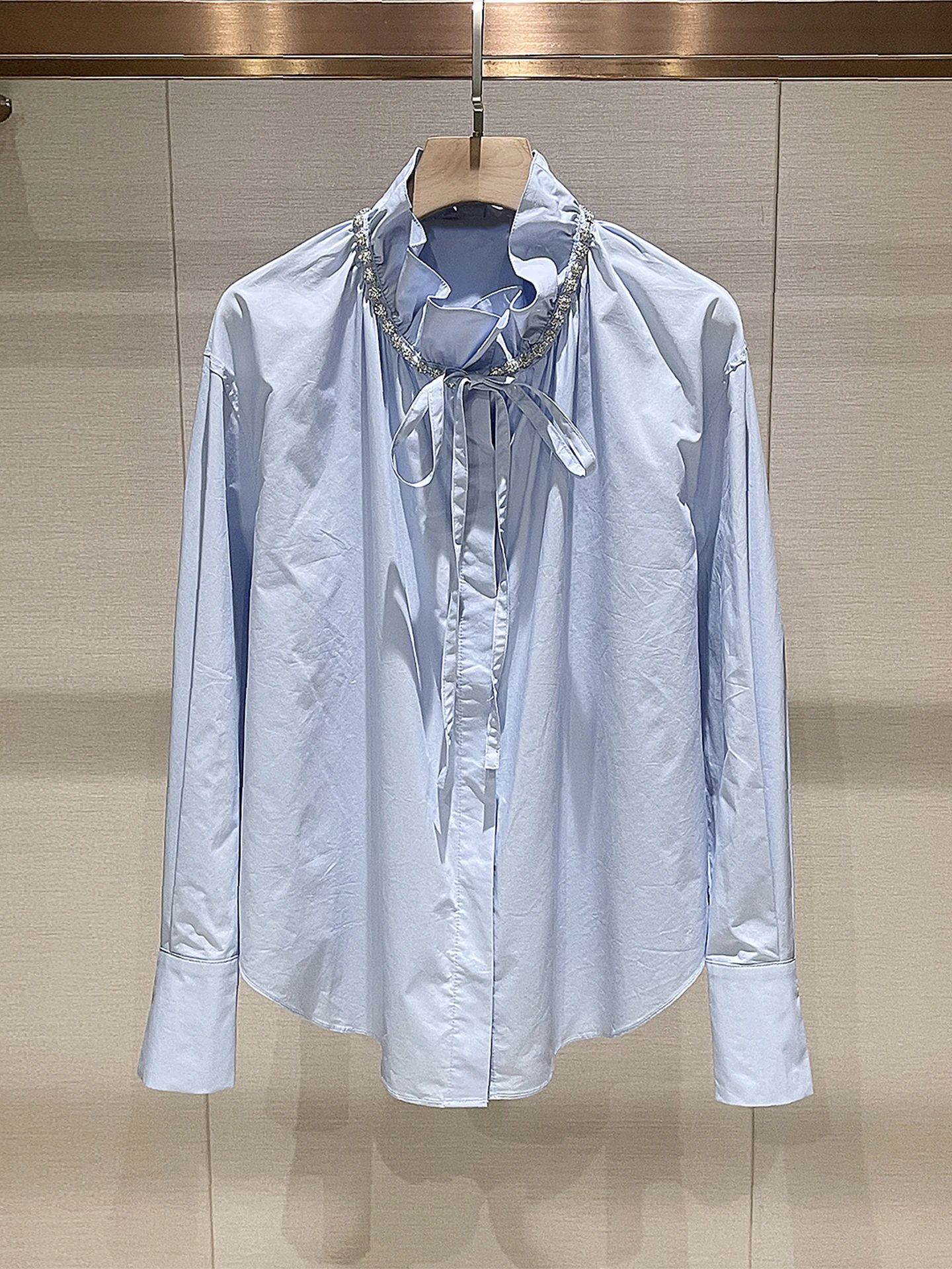 

Свободный повседневный воротник-стойка с узлом Ele Knot, синий, весна 2026, модный тренд, женские удобные дышащие рукава...