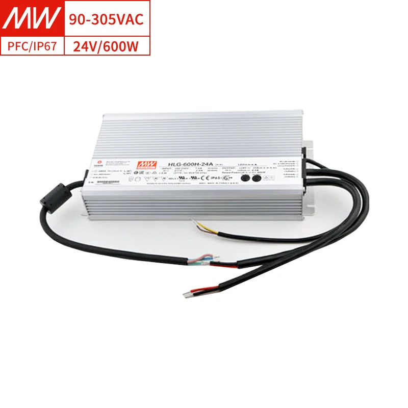 

Hot sell MEAN WELL HLG-600H-24A 600W 12-24V 12.5-25A 90-305VAC 95% Eff IP65 Waterproof 3-in-1 Dimming Constant Voltage/Current L