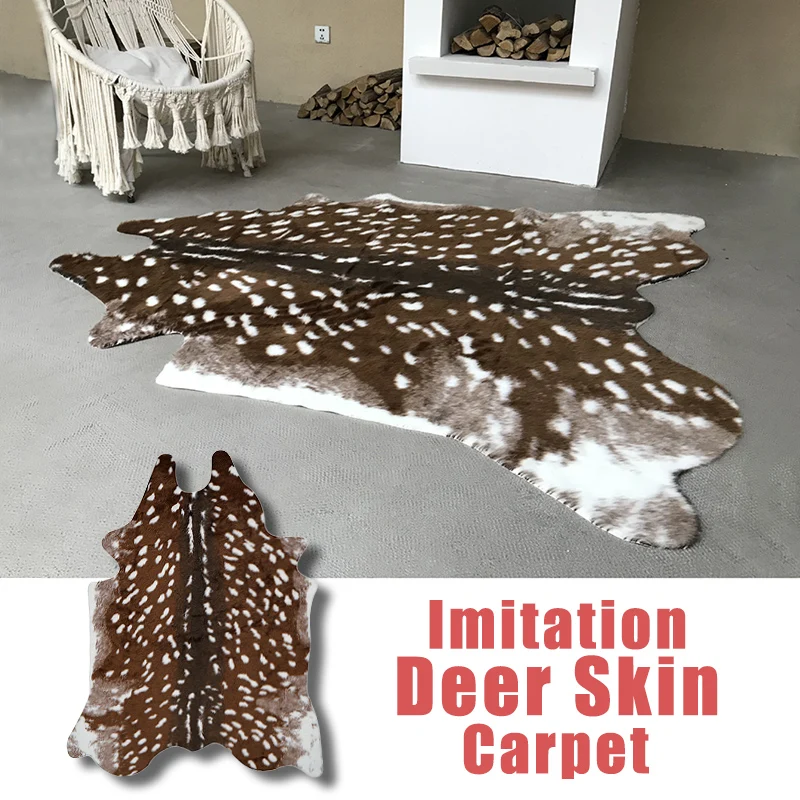Sika Deer Skin Area Floor Rug Imitation Animal Skin Pelt Shape Handmade  Velvet Imitation Leather Carpert