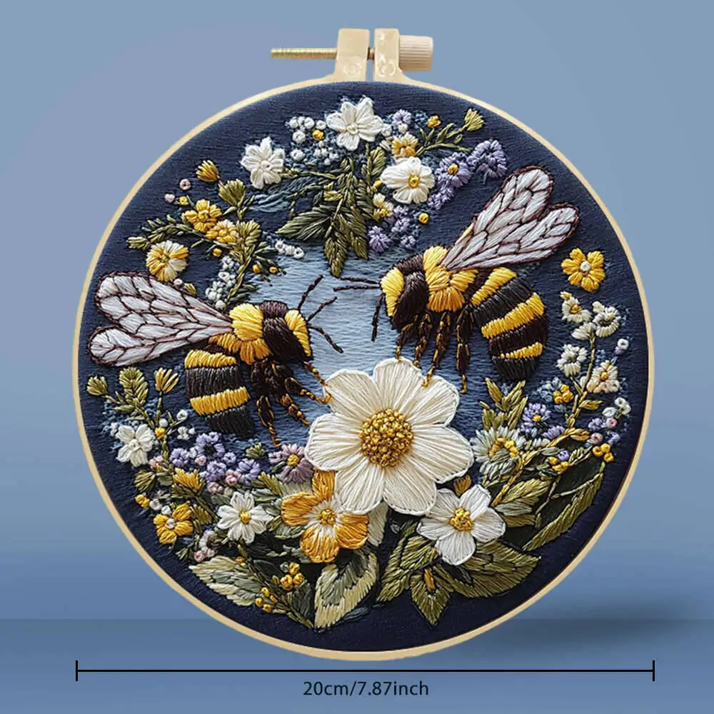 1Pc Bees Flower Embroidery Kit With Needles Hoop Threads, Suitable For Bedroom Handmade Gift Home Decor