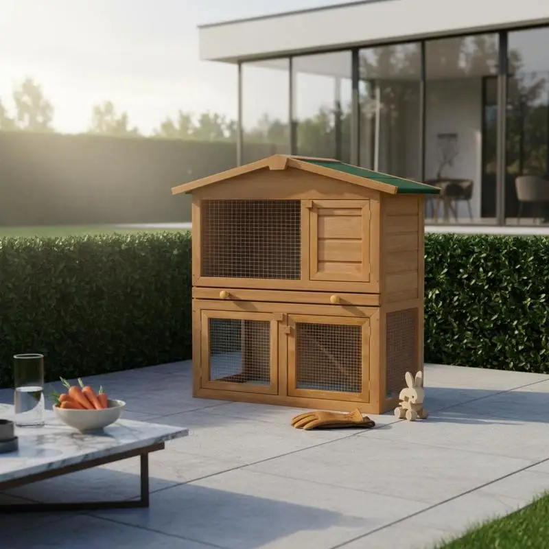 Conejera de Madera de 3 Puertas - Casa para Animales Pequeños - Diseño Ventilado - Ideal para Patio Trasero, Balcón, Interior, Jardín - Jaula para Conejos