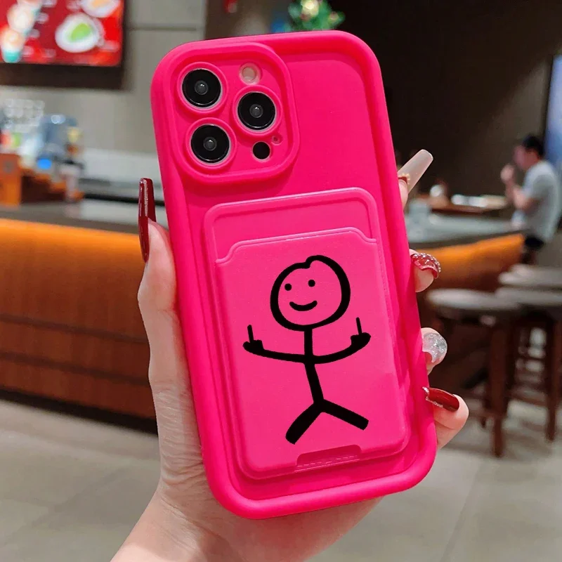 Cartoon Fun Matchman Insert Card Bag Silicone Soft Phone Case For iPhone 17 16 15 14 13 12 11 Pro Max 7 8 Plus 16E Soft Cover