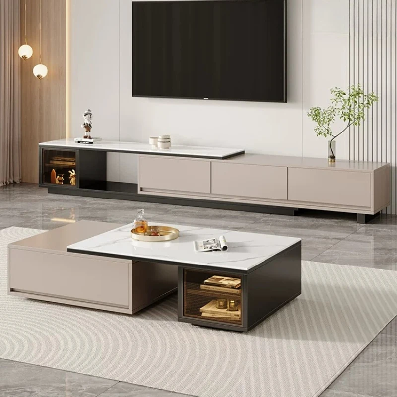 TV Cabinet Light Luxury High-end Modern Simple Living Room Household Small Apartment Retractable Coffee Table TV Cabinets