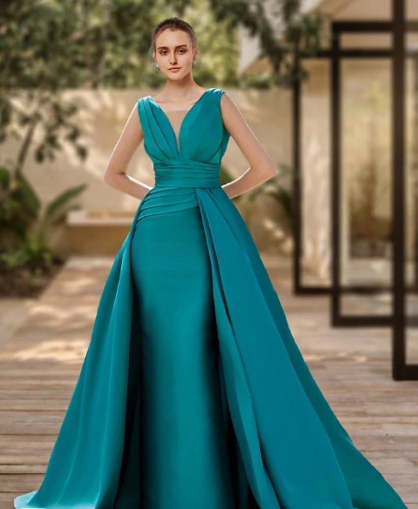 Othray A-Line Evening Gown Elegant Dress Formal Sweep / Brush Train Sleeveless V Neck Satin with Pleats Ruched 2023