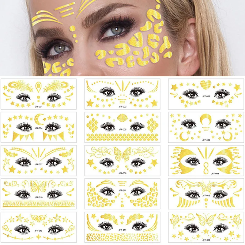 Glitter Tattoos Sticker Freckle Sparkles Tattoo Women Metallic Star Moon Face Temporary Tattoos for Girls Party Music Festival