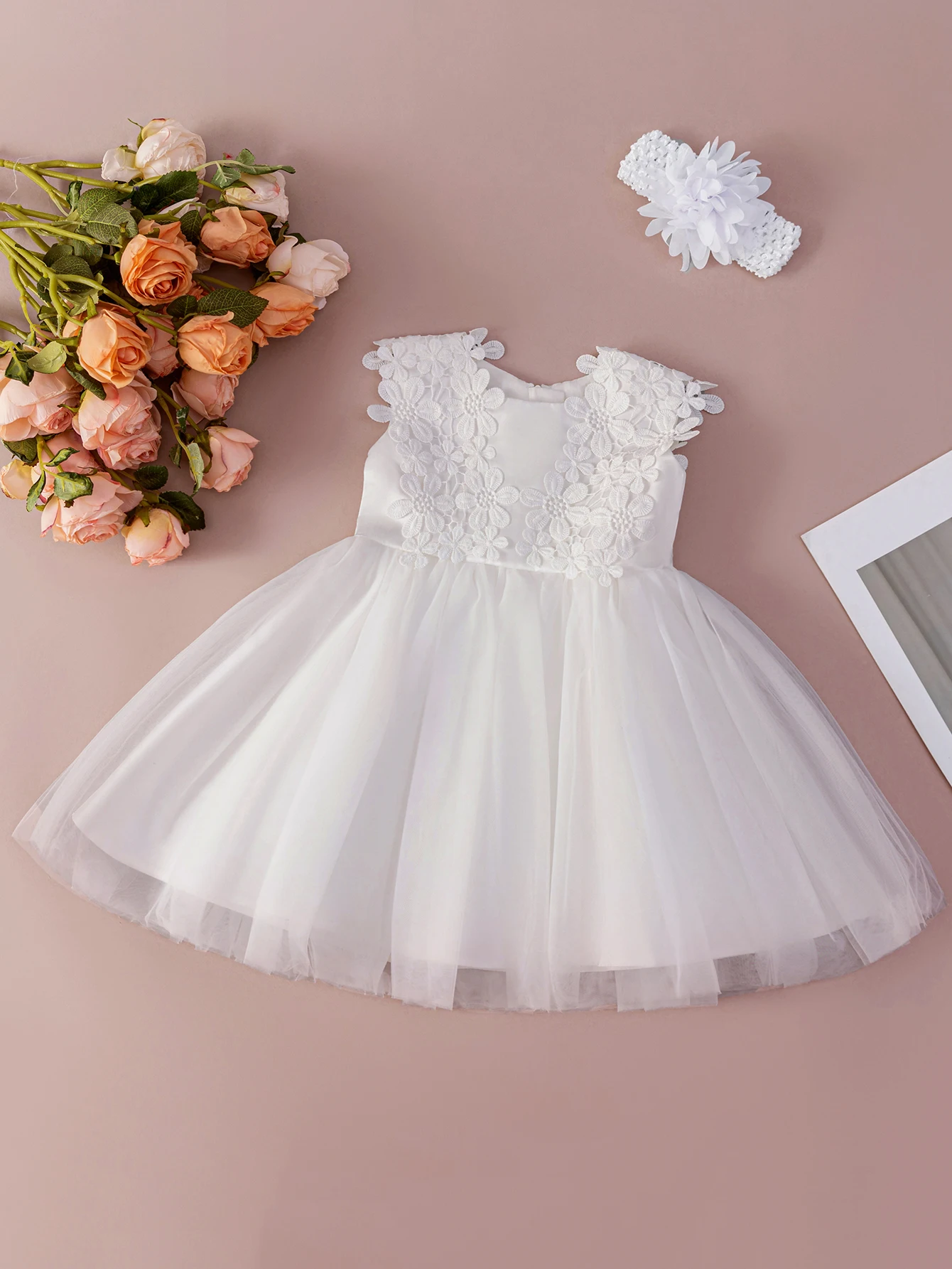 0-2 Year Old Girls' White Baptismal Dress Designed With Fluffy Mesh Fabric Suitable For Birthdays Weddings And Flower Girls