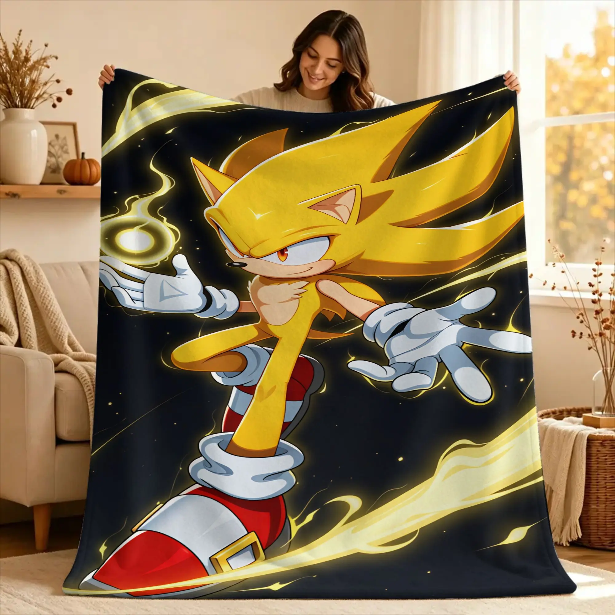 S-sonic The Hedgehog  Blankets  Super Soft Pattern Plush Throw Blanket For Couch Bed Camping Flannel Bedspread Bed Cover