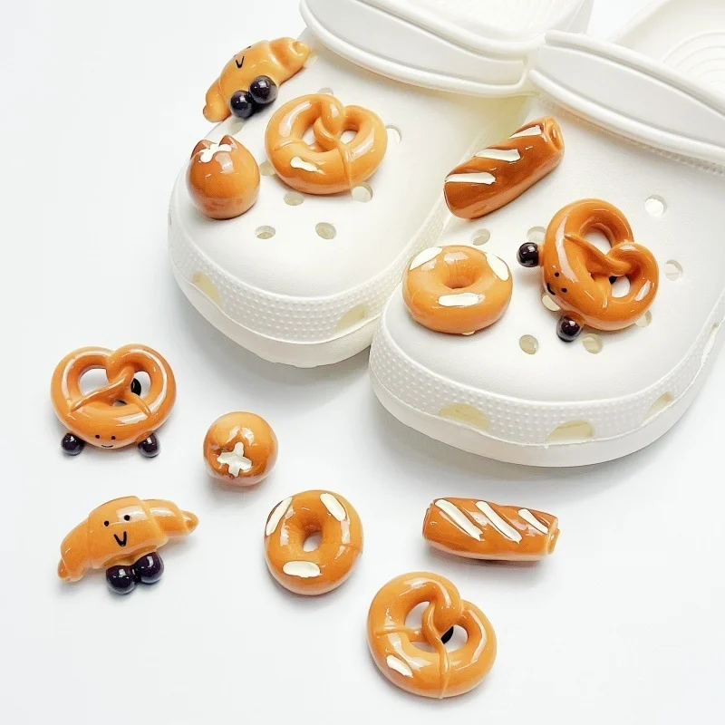 Fashion Shoe Charms Set Accessories Hole Shoe Buckle Alkali water bread doughnut DIY 3D Shoes Decorations Boys Girls Party Gift