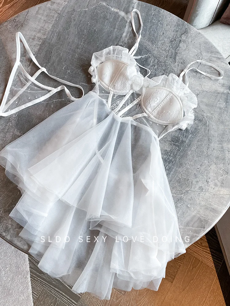 custom. [Romantic Cupid's] 2025 New Mesh Strap Lace Underwire Nightdress Nightgown Women