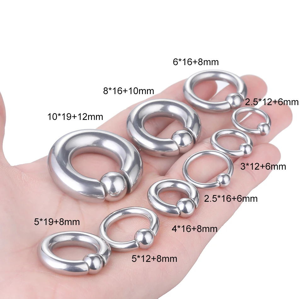 1PC Stainless Steel Captive Bead Rings Piercing Nose Ring Earring 0G 5mm 10mm BCR Hoop Rings Punk Piercing Body Jewelry