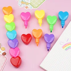 6 Color Marker Pens Kawaii Love Heart Highlighters DIY Scrapbooking Planner Journal Decorations Cute Office School Supplies