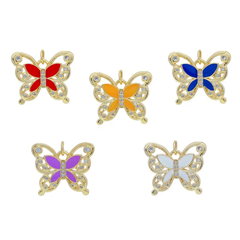 3 Pcs LJRIVER DIY Butterfly Pendants for Woman Cute Insects Jewelry Necklace Pendant Gold Color Zircon Charms Handmade Parts