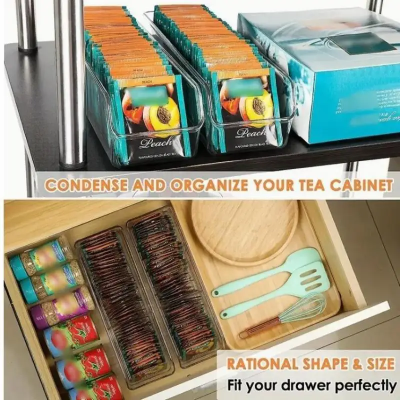 Tea Bag Organizer Box Clear Storage Holder Storage Bins Storage Box For Cabinet Countertop Pantry Home Storage Accessories