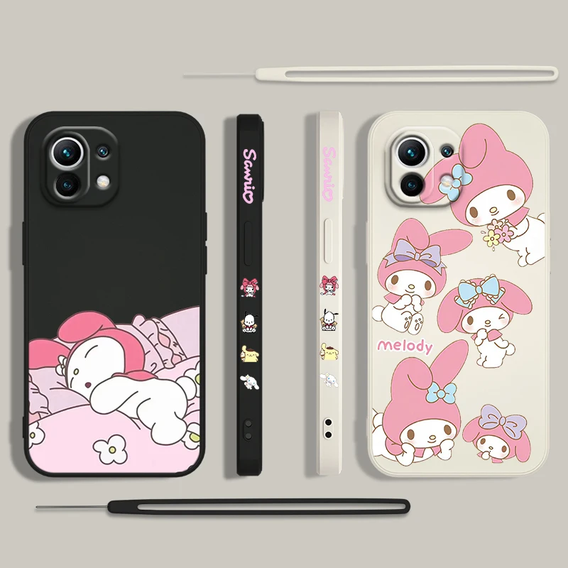 

Melody Sanrio Pink Cartoon Phone Case For Xiaomi 14 13 12 11 10 T Pro Ultra Lite 5G Liquid Left Rope 5G Soft Cover