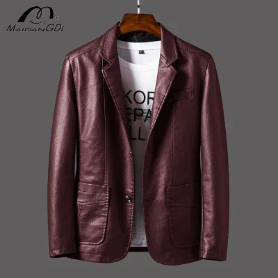 

MAIDANGDI Short Suit Collar Leather Jacket Slim Fit Motorcycle Style Top PU Material Extra Large Size Artificial Leather Top