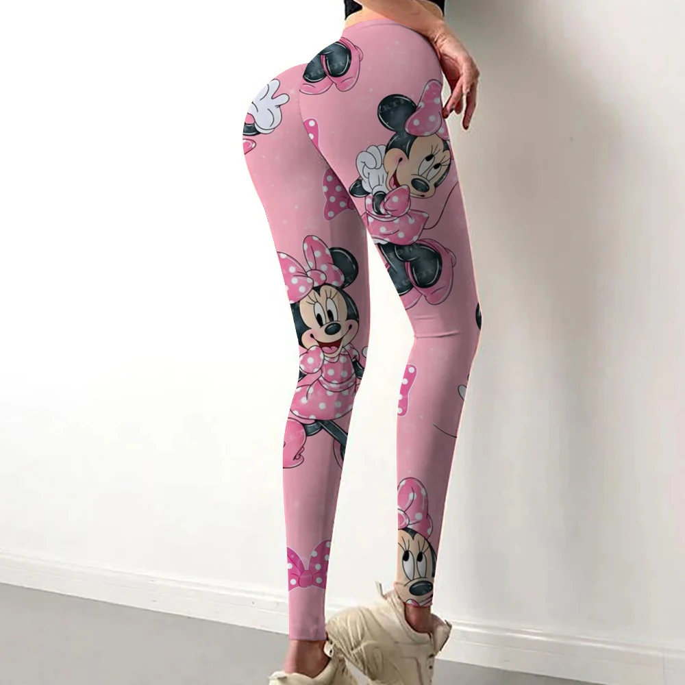 Mickey Mouse Pose กางเกงขายาวเซ็กซี่ออกกําลังกายกางเกงโยคะ Push Up Quick-DRY กีฬา Tights Breathable พิมพ์ Leggins