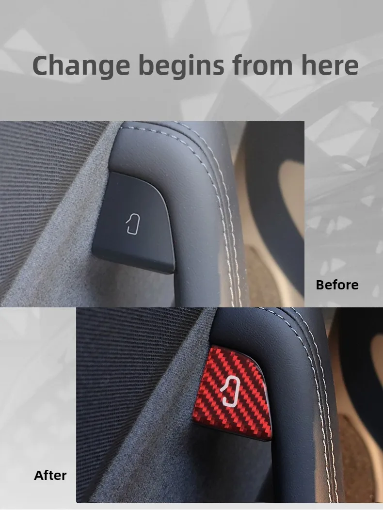 Für Tesla Modell Y Juniper Dekor Zubehör Carbon Faser Muster Aufkleber Offene Tür Taste Trim Patch Modell 3 2025, Schalter Abdeckung – Detail 3