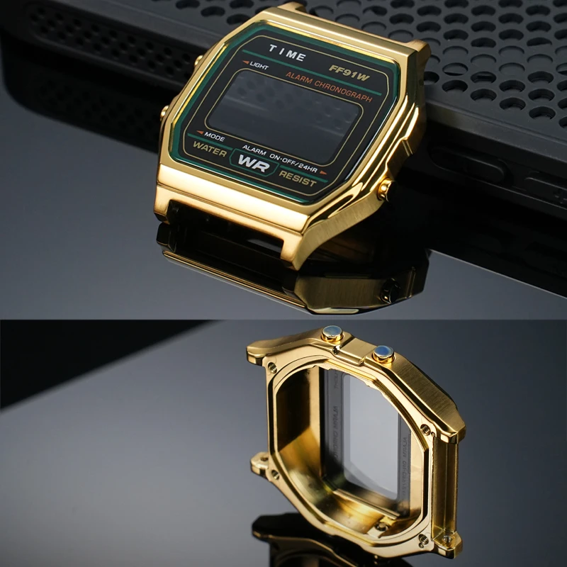 A158 A159 F-91W Metal Case Strap Mod Kit for Casio 593 A158W A159W F91W Watch High Quality Upgrade Stainless Steel Shell bezel