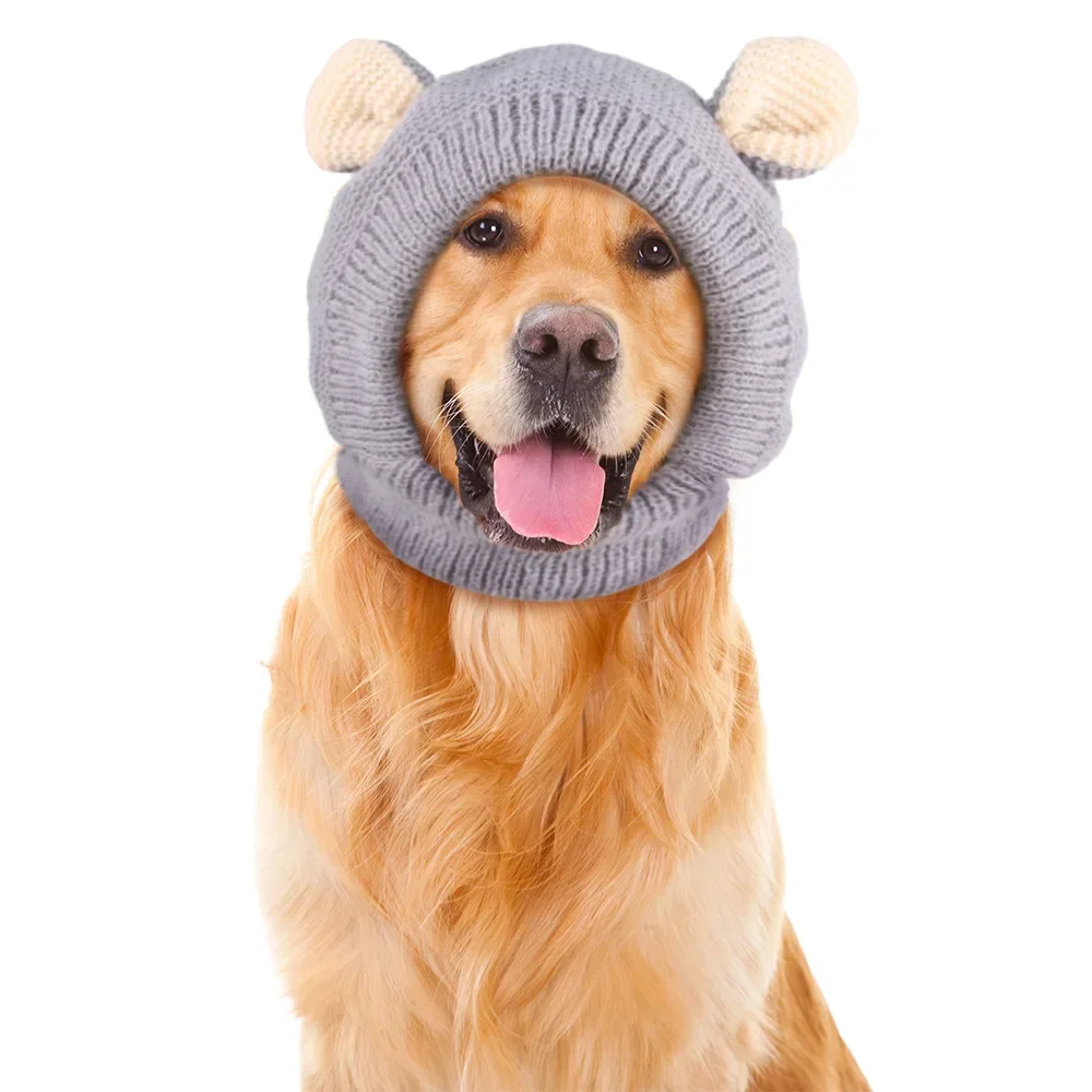 Quiet Dog Ear Muffs Noise Protection Pet Ears Covers Knitted Hat Anxiety Relief Winter Warm Earmuffs for Medium Large Dogs New