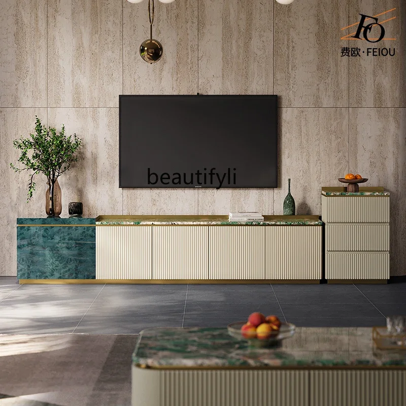 

Light luxury TV cabinet Italian high-grade marble paint coffee table floor cabinet combination6239