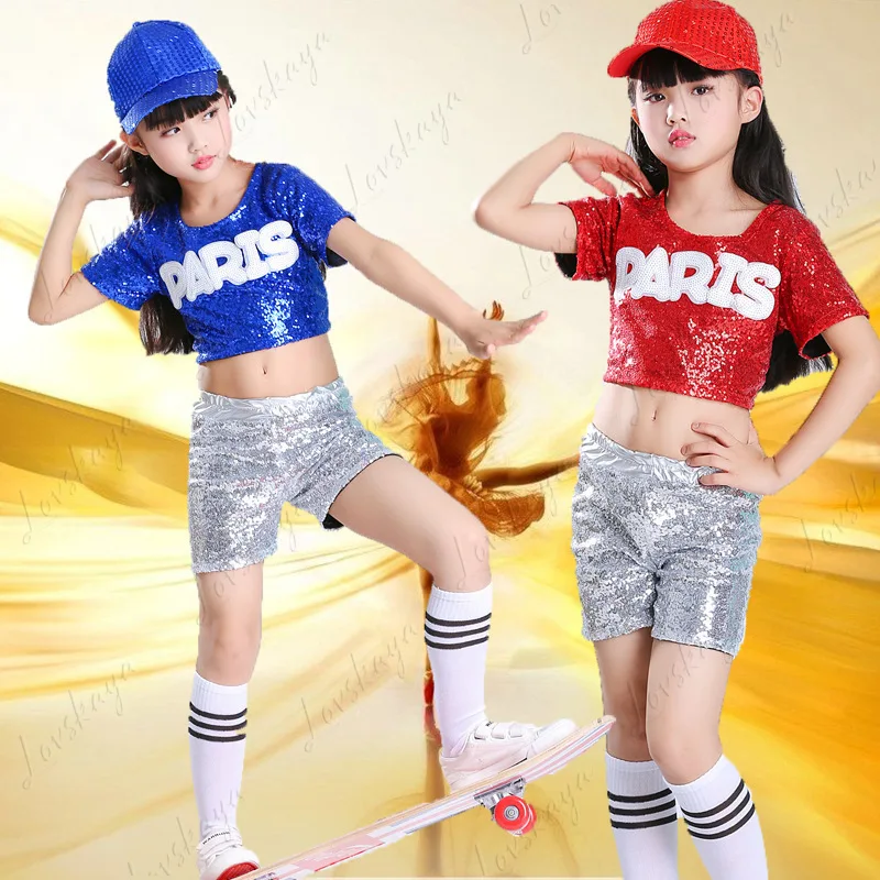 Children's Day Girls Sequined Jazz Dancewear Korean Hip Hop Outfit Set Kindergarten Stage Performance Costume For Kids