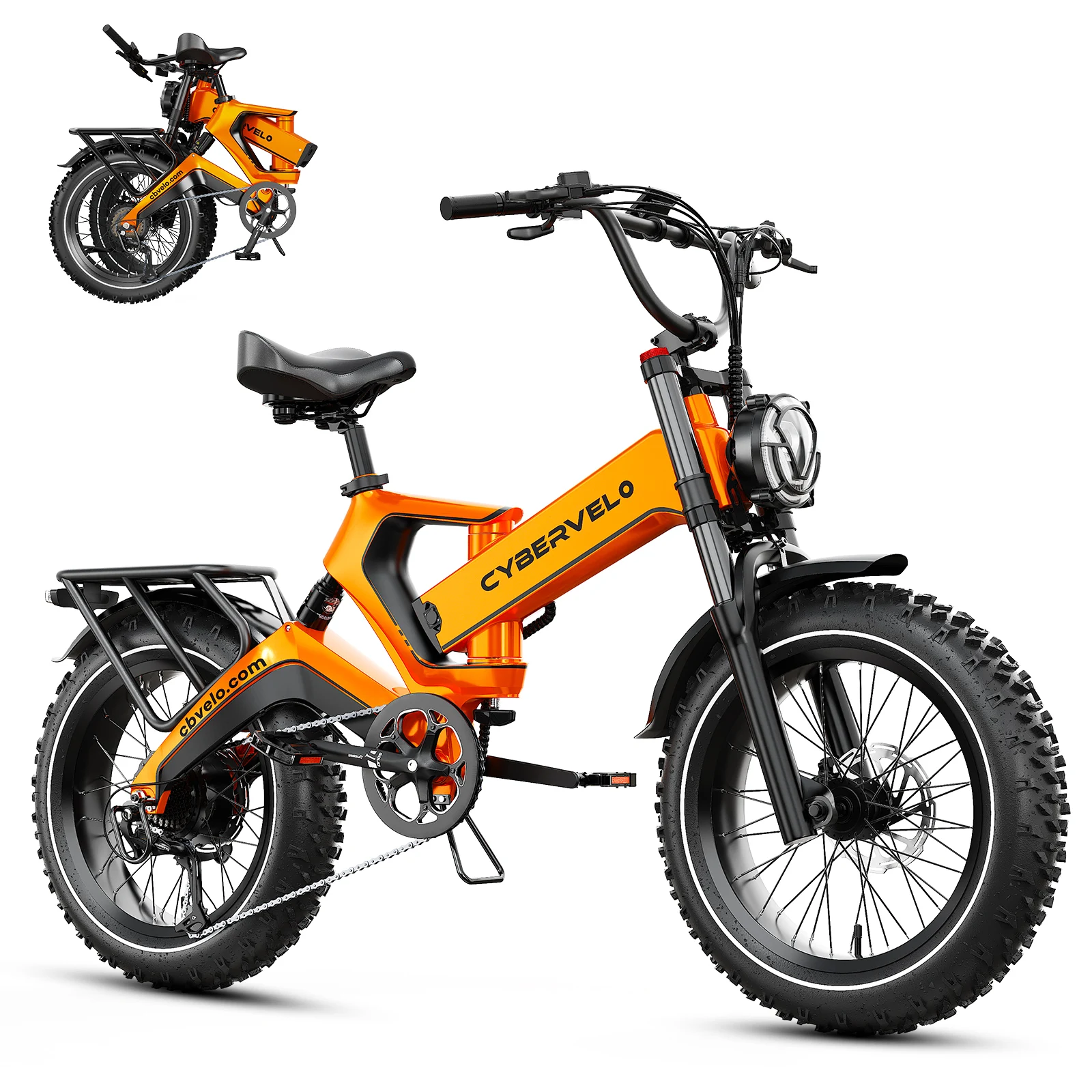 Cybervelo 20” Fat Tire 48V 40AH Waterproof Automotive Super Battery Max Speed 30+MPH Ultra Long Range 150 Miles Off Road Commuter High Speed Ebike EK6 Max image 2