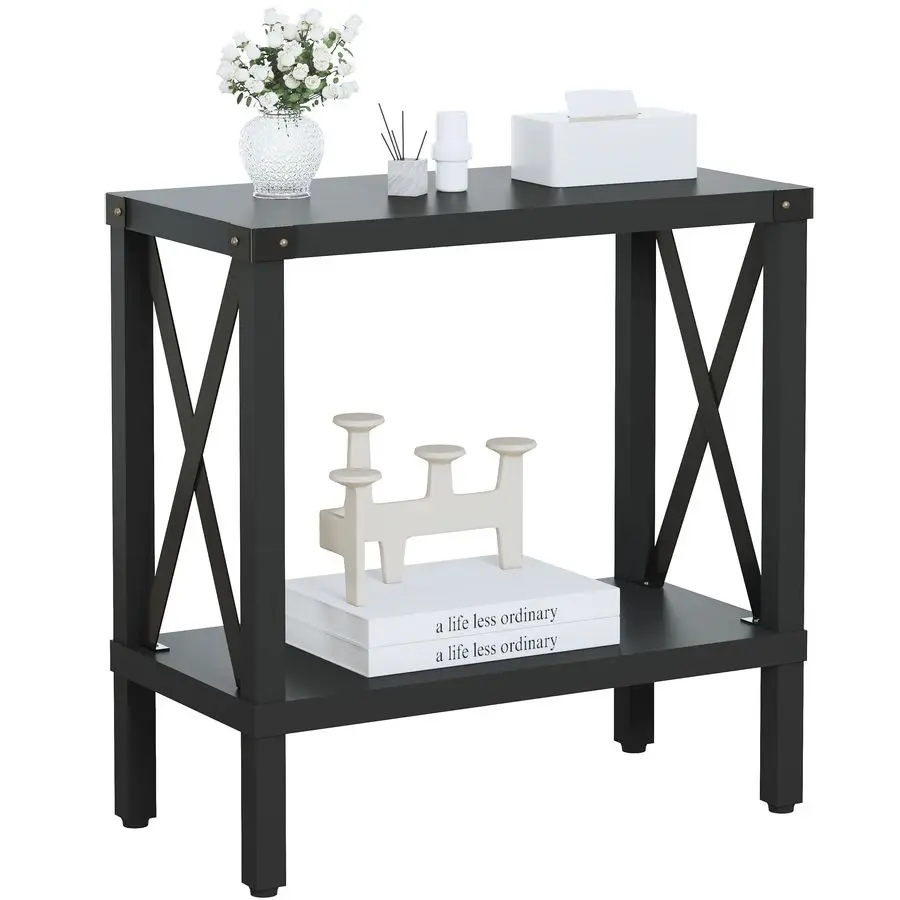 

Narrow End Table, Large Sofa Side Table, Farmhouse Nightstand with Storage Shelve, Slim Bedside Table for Living, Room Bedroom,