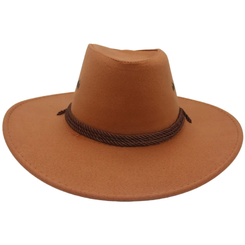 

American Western Cowboy Hat Outdoor Leisure Riding Travel Felt Cap Woolen Wide Brim Curling Curling Edge Knight's Cap Hat