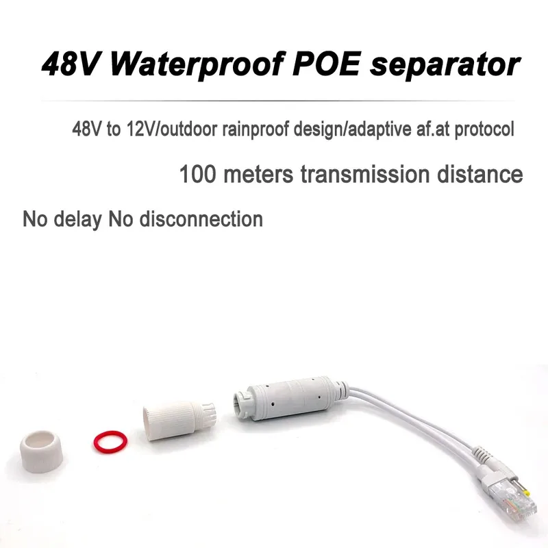 POE Splitter 48V to 12V 2A Waterproof with Isolation Transformer, Standard Gigabit POE Separator for IP Camera, Wireless AP, CCT